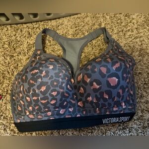 Victoria's Secret Gray and Pink Leopard Print Racerback Sports Bra